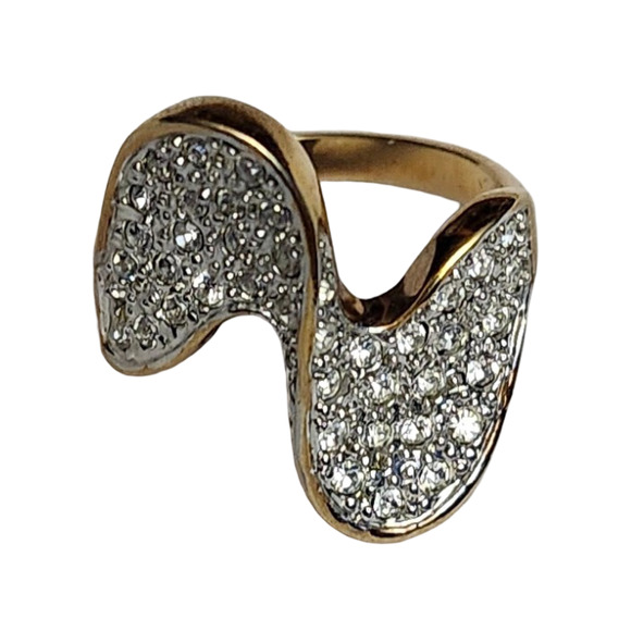 Vintage Jewelry - Vtg Gold Plate Over Sterling Wave Pave Ring Size 9
